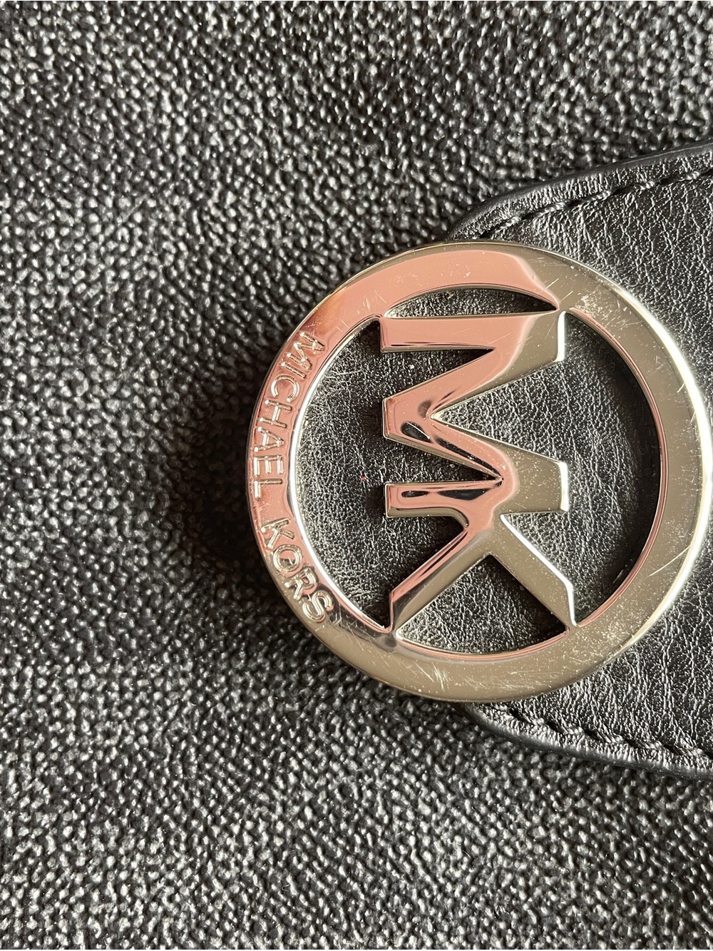 Michael Kors Black Textured MK Crossbody Bag with Silver Logo - Picture 5 of 7